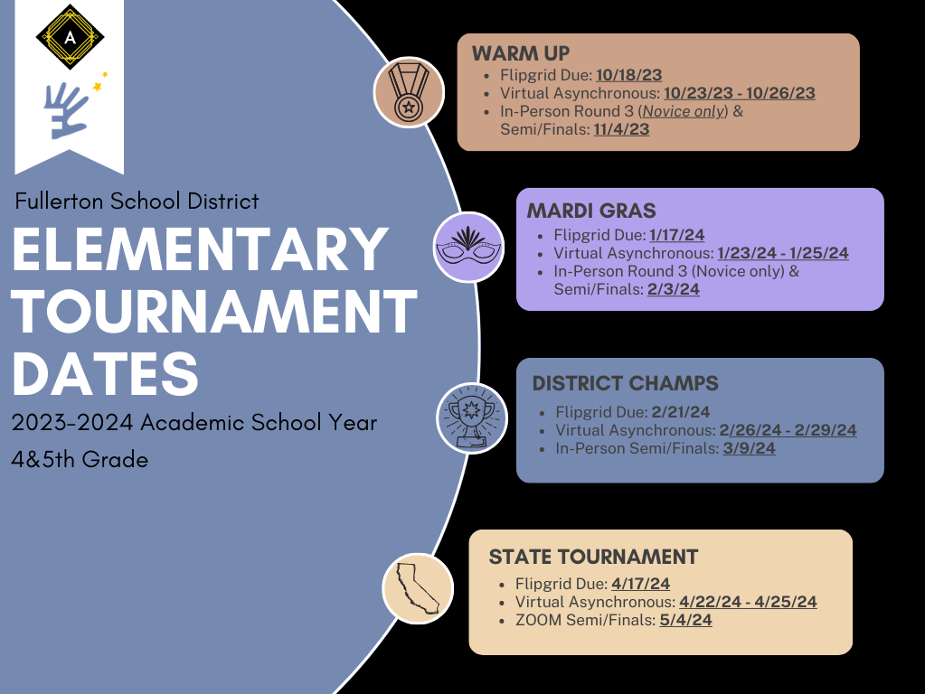 Elementary tournament calendar for 2023-2024